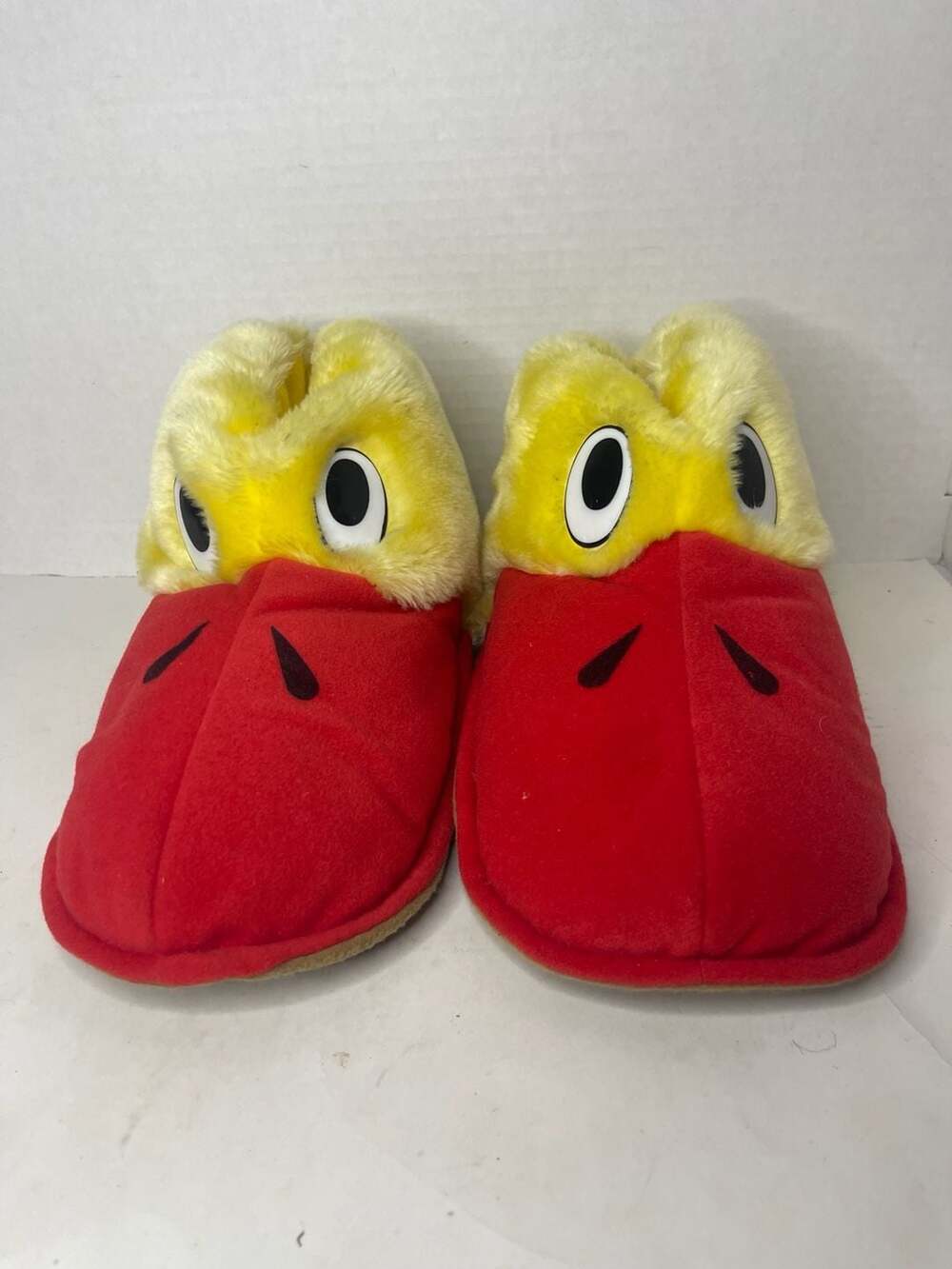 Rare Vintage Carousel by Guy Yellow and Red Duck Plush Adult Slippers